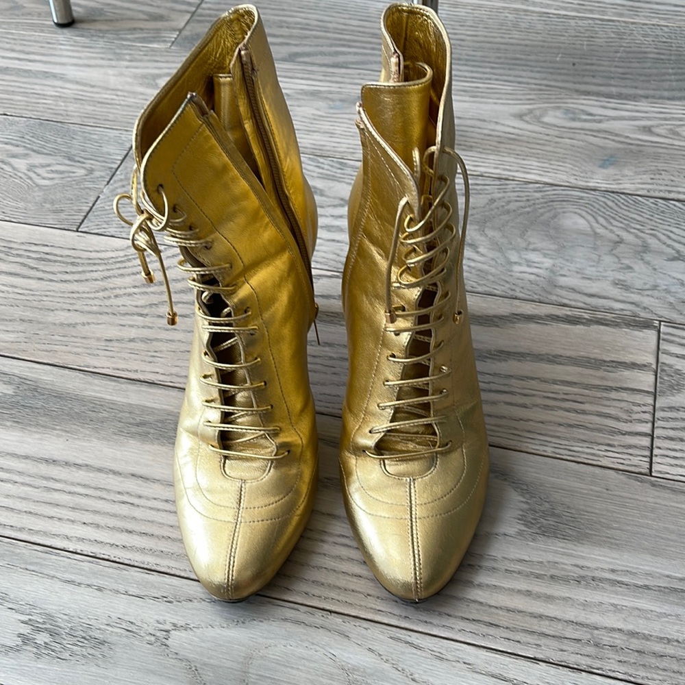 Jimmy choo gold lace up bootie